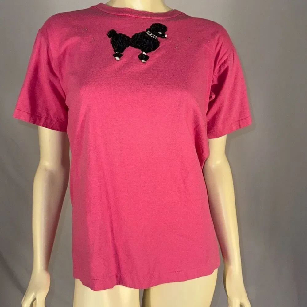 Vintage‎ Pink Single Stitch Rockabilly Poodle Patchwork T-Shirt Medium